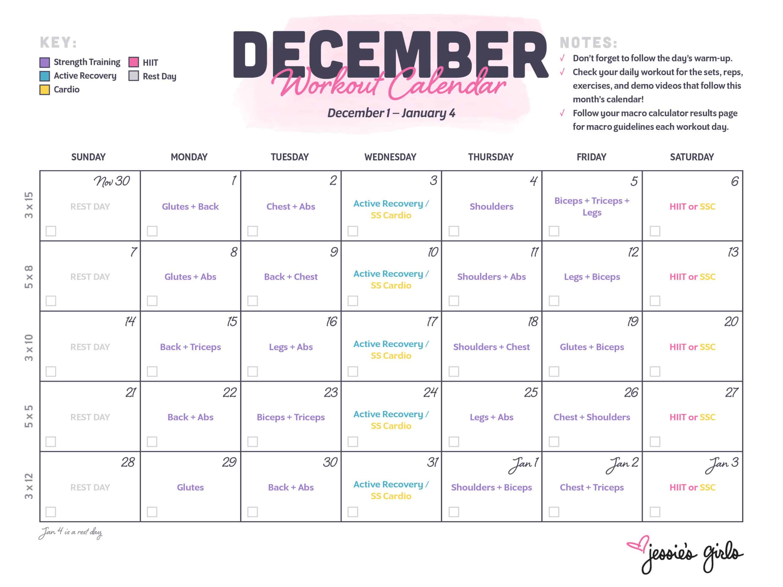 Best Online Daily Workouts - Jessie's Girls Daily monthly calendar
