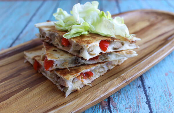 This blt chicken quesadilla has sun dried tomatoes and is dairy-free.