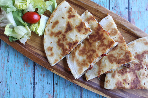 This blt chicken quesadilla has sun dried tomatoes and is dairy-free.