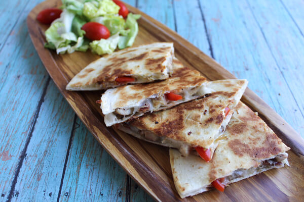 This blt chicken quesadilla has sun dried tomatoes and is dairy-free.